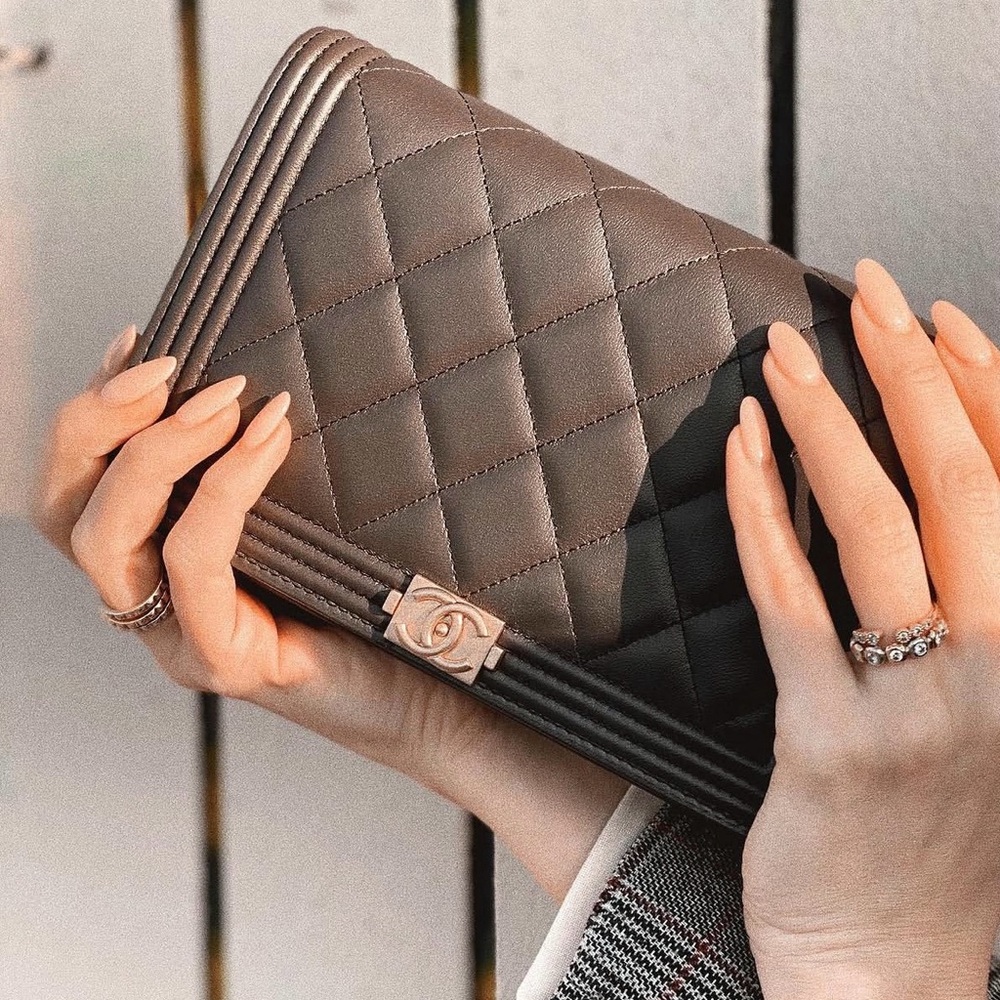 CHANEL Quilted Boy Wallet on Chain - Brown with Gold Hardware